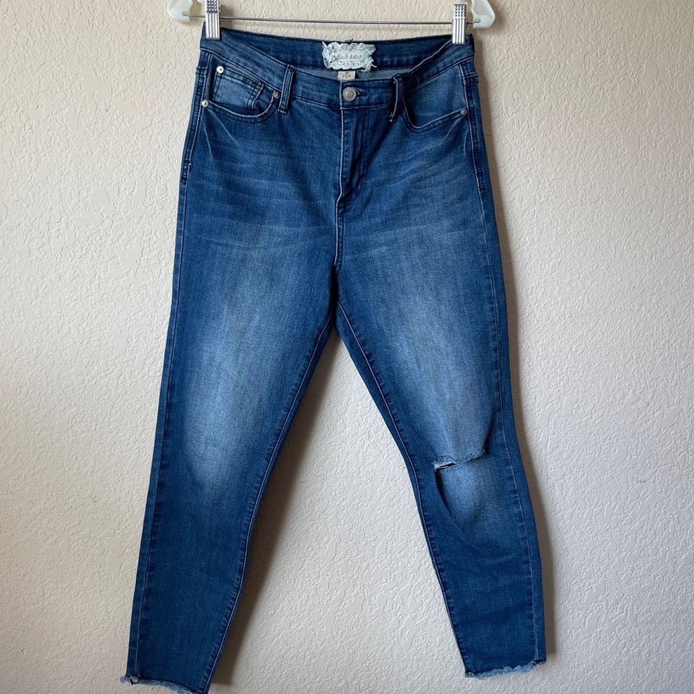 Altar’d State Blue Skinny Jeans Raw Hem Size 29/9